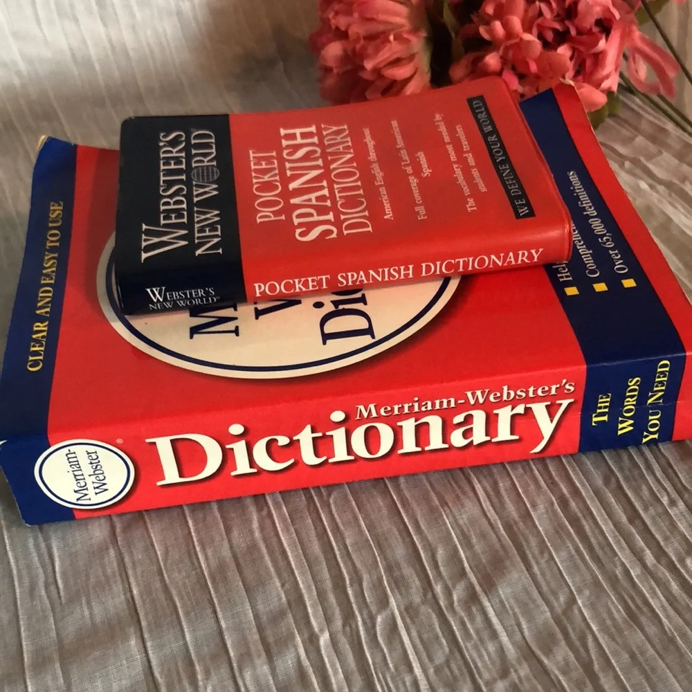 MERRIAM WEBSTER DICTIONARY & POCKET SPANISH DICTIONARY lot of 2 paperback books